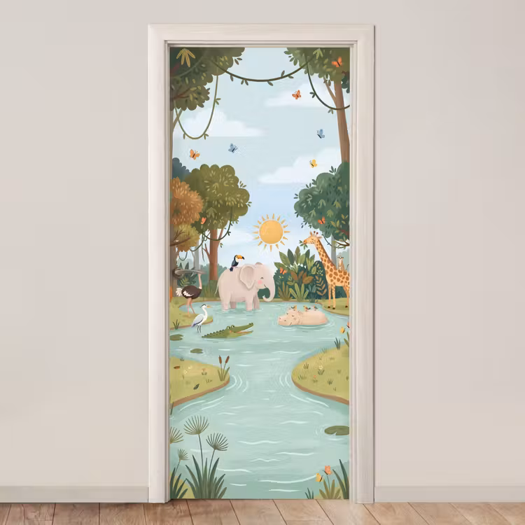 Jungle - Oase - Dieren - Kleurrijk deurposter klein -3d_beige