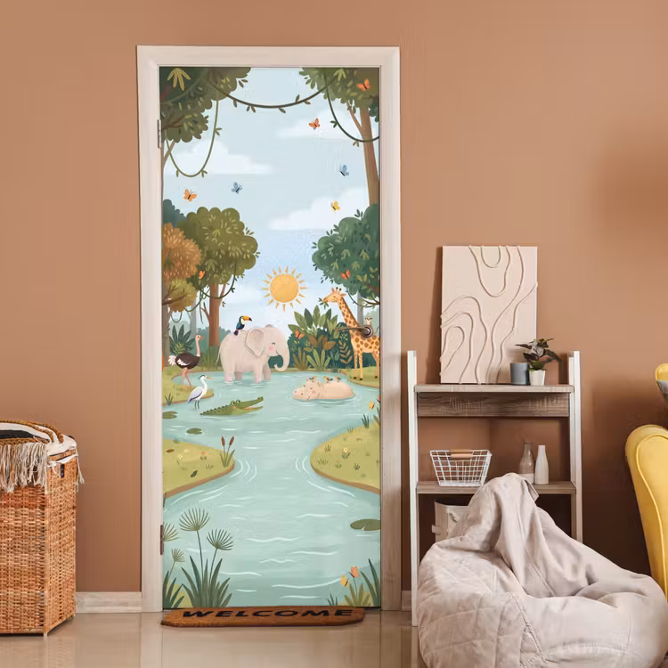 Jungle - Oase - Dieren - Kleurrijk deurposter klein -sfeer1