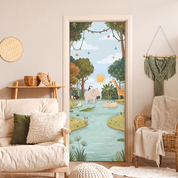 Jungle - Oase - Dieren - Kleurrijk deurposter klein -sfeer2