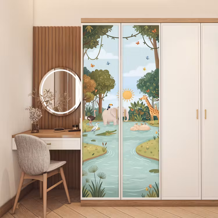 Jungle - Oase - Dieren - Kleurrijk deurposter klein -sfeer3