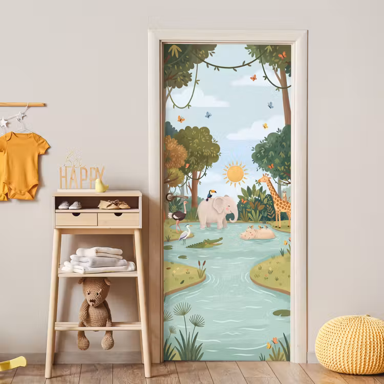 Jungle - Oase - Dieren - Kleurrijk deurposter klein -sfeer4