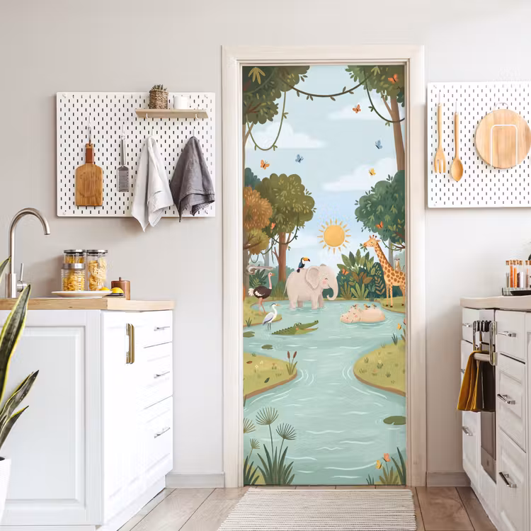 Jungle - Oase - Dieren - Kleurrijk deurposter klein -sfeer5