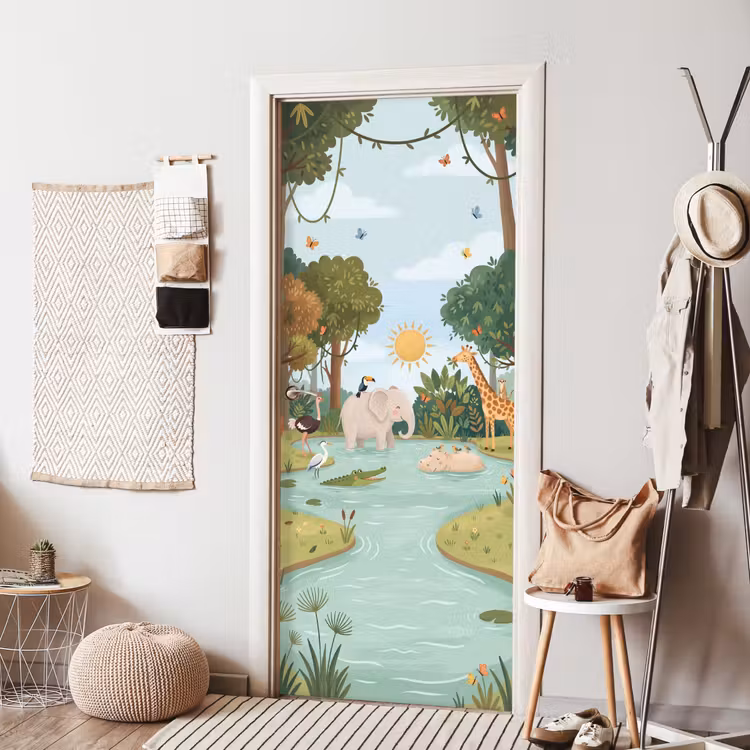 Jungle - Oase - Dieren - Kleurrijk deurposter klein -sfeer6