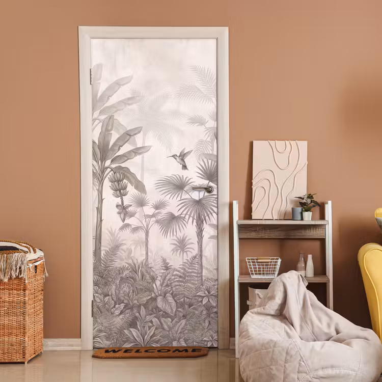 Jungle - Banenboom - Kolibrie - Beige deurposter klein -sfeer1