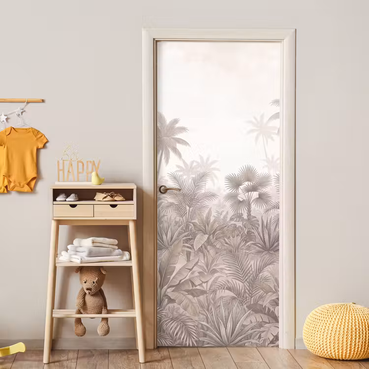 Jungle - Tropisch - Natuur -Vintage - Beige deurposter klein -sfeer4