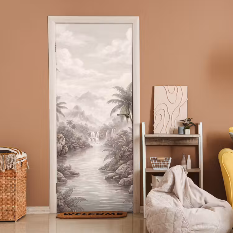 Jungle - Watervallen - Tropisch - Illustratie deurposter klein -sfeer1