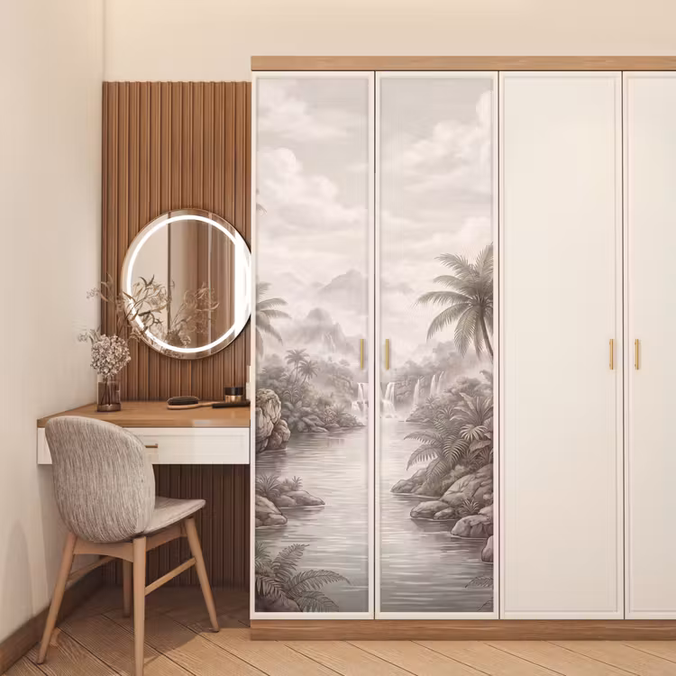 Jungle - Watervallen - Tropisch - Illustratie deurposter klein -sfeer3