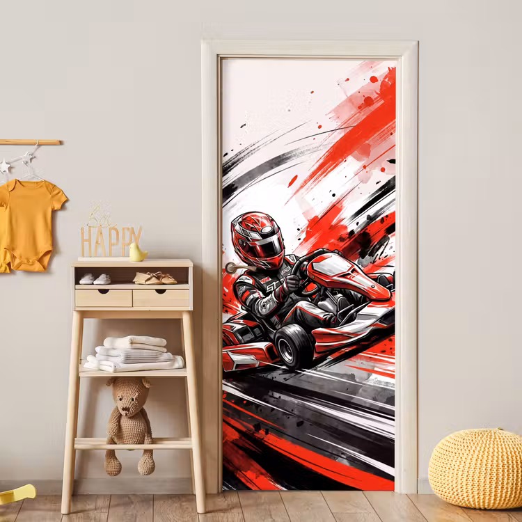 Kart - Coureur - Snelheid - Rood deurposter klein -sfeer4