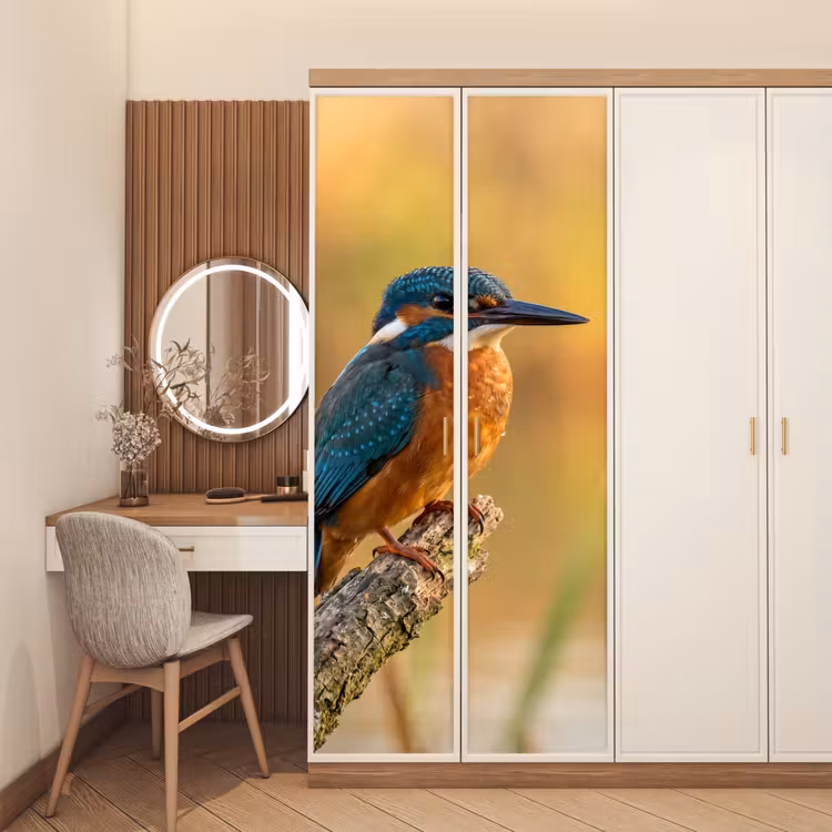 IJsvogel - Tak - Water - Kleurrijk - Levendig deurposter klein -sfeer3