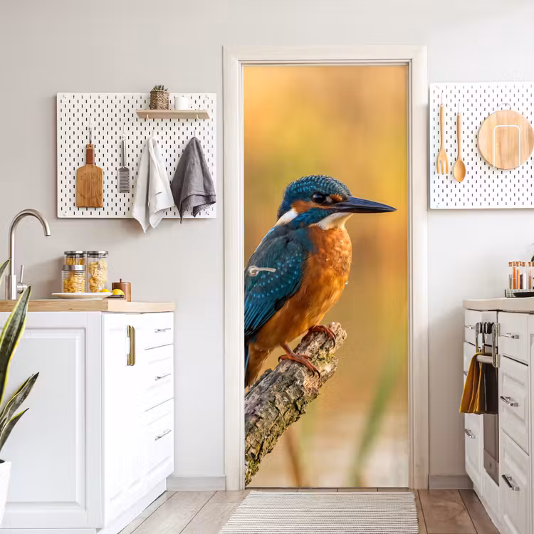 IJsvogel - Tak - Water - Kleurrijk - Levendig deurposter klein -sfeer5