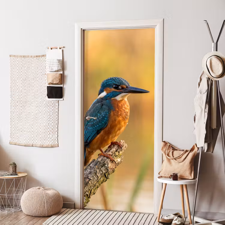 IJsvogel - Tak - Water - Kleurrijk - Levendig deurposter klein -sfeer6