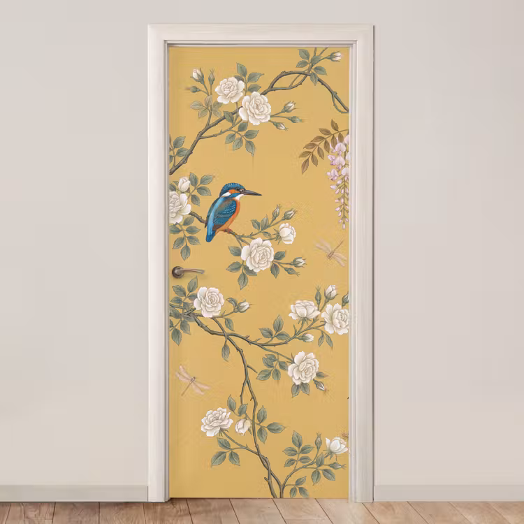 IJsvogels - Bloesem - Geel deurposter klein -3d_beige