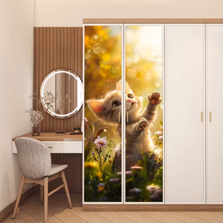 Kitten - Dier - Natuur - Bloemen deurposter klein -sfeer3