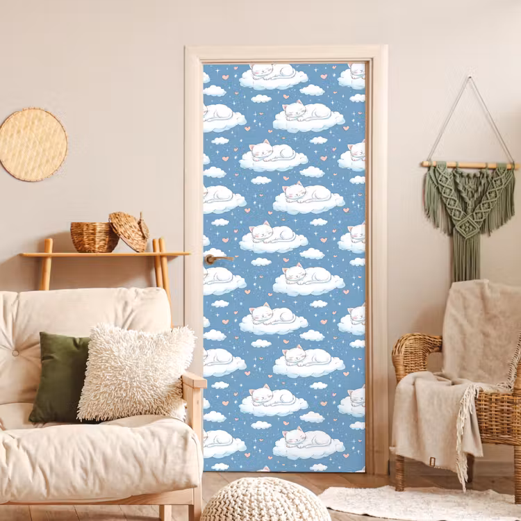 Kitten - Wolken - Blauw deurposter klein 289 -sfeer2