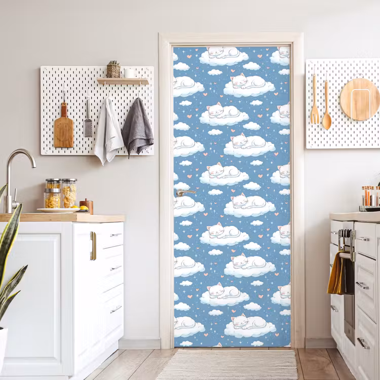 Kitten - Wolken - Blauw deurposter klein 289 -sfeer5