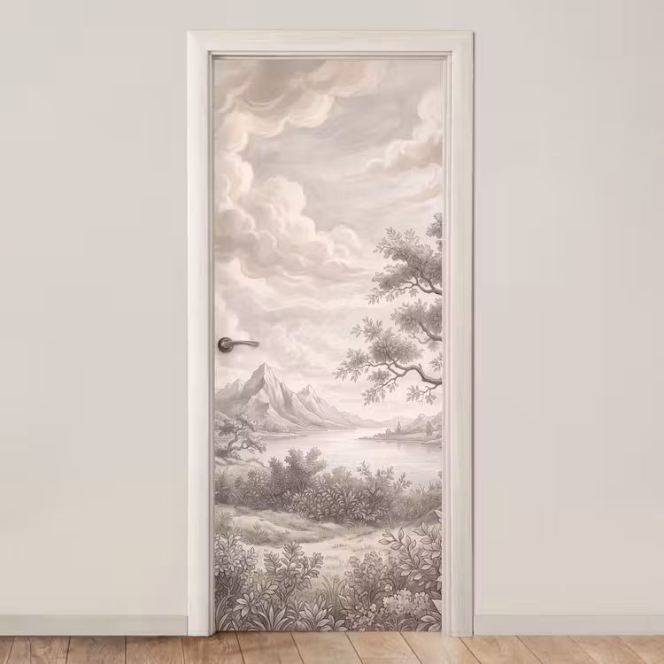 Landschap - Bergen - Meer - Natuur deurposter klein -3d_beige