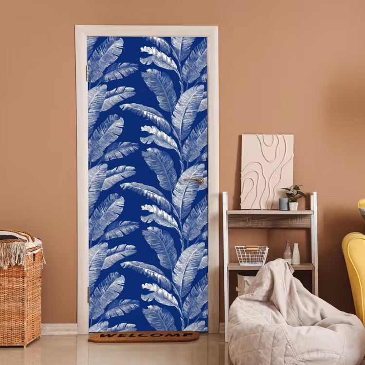 Blad - Palm - Blauw deurposter klein 289 -sfeer1