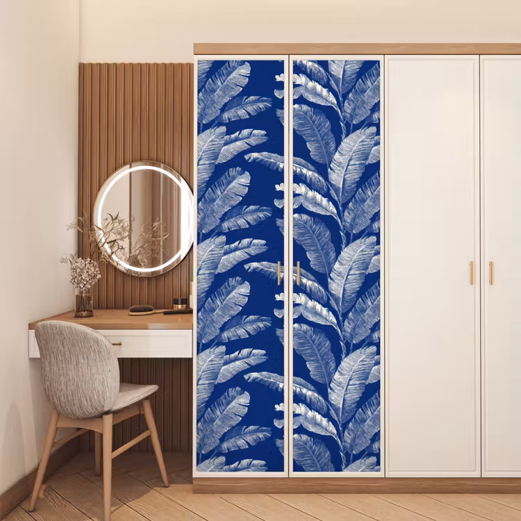 Blad - Palm - Blauw deurposter klein 289 -sfeer3