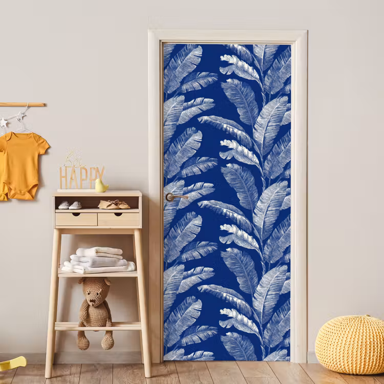 Blad - Palm - Blauw deurposter klein 289 -sfeer4