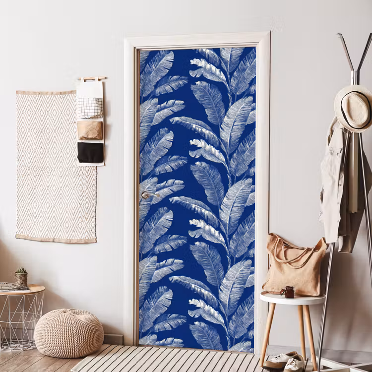 Blad - Palm - Blauw deurposter klein 289 -sfeer6