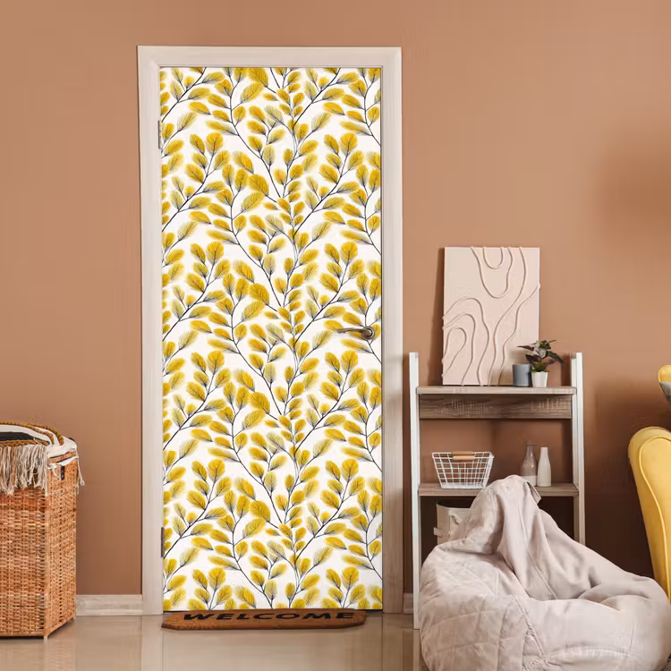 Bladeren - Botanisch - Elegant - Geel - Zwart deurposter klein 289 -sfeer1