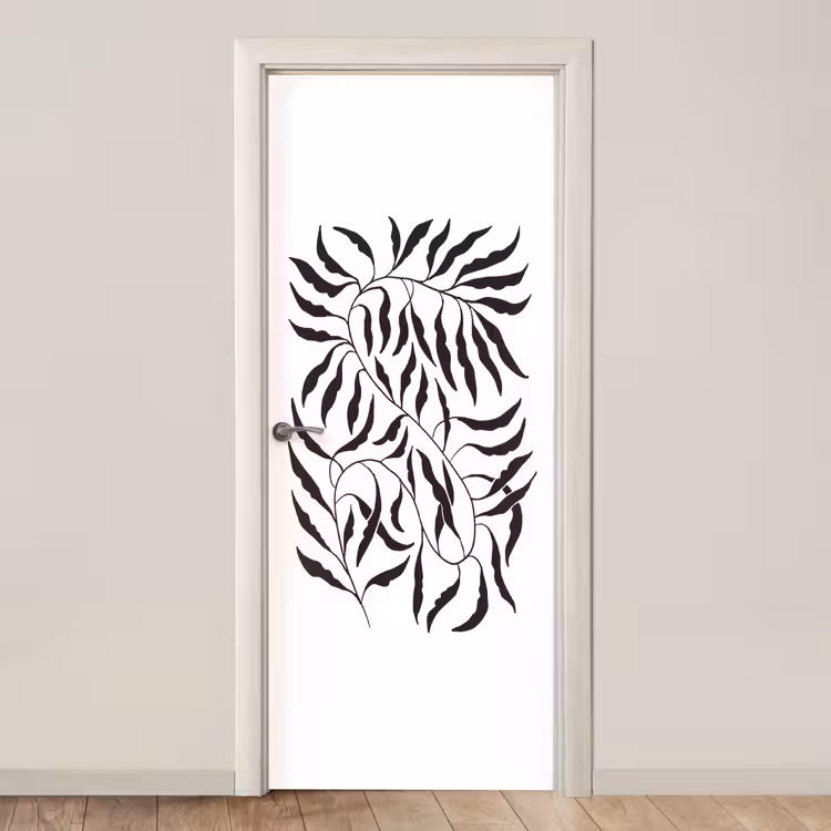 Bladeren - Planten - Bohemian - Wit - Abstract deurposter klein -3d_beige