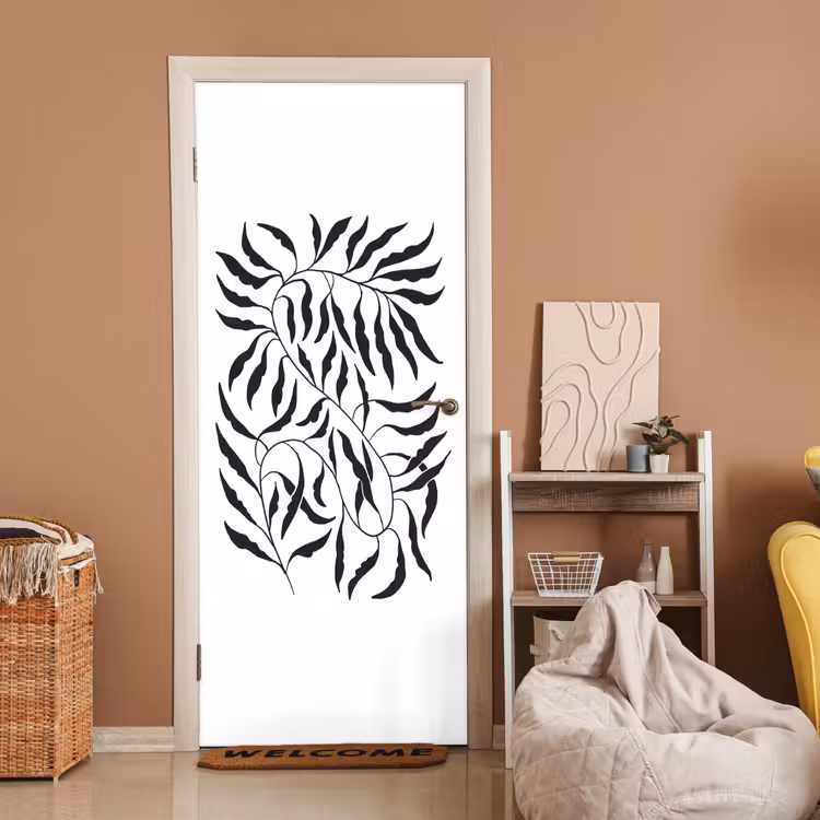 Bladeren - Planten - Bohemian - Wit - Abstract deurposter klein -sfeer1