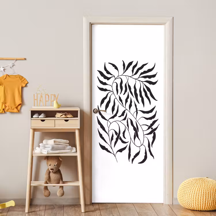 Bladeren - Planten - Bohemian - Wit - Abstract deurposter klein -sfeer4