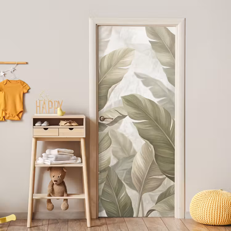 Bladeren - Tropisch - Natuur - Abstract - Beige deurposter klein -sfeer4