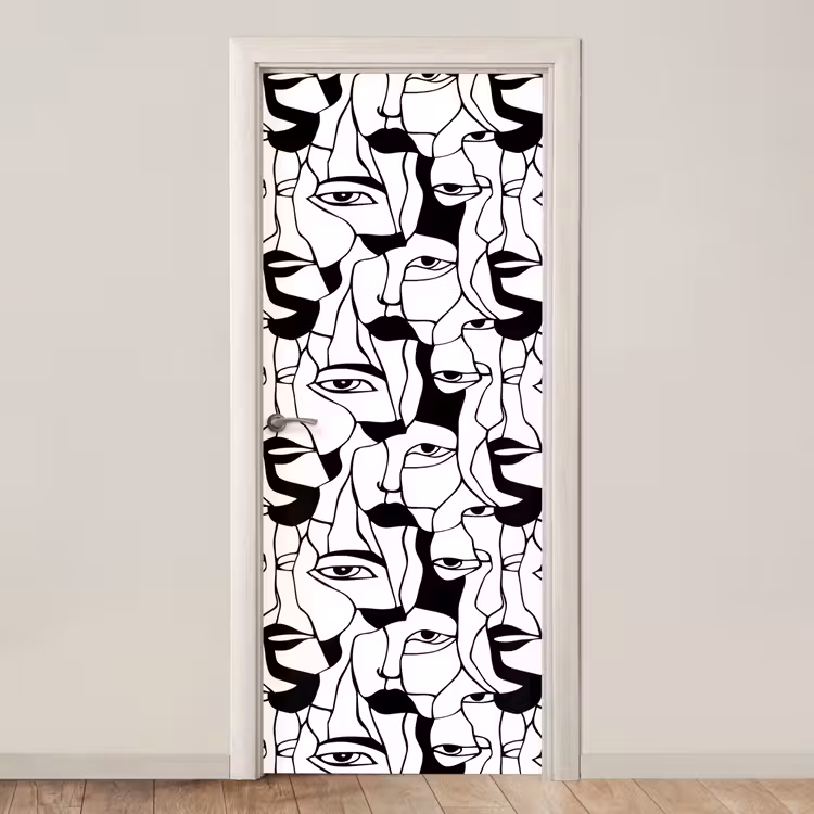 Lijnen - Gezichten - Zwart - Wit deurposter klein 289 -3d_beige