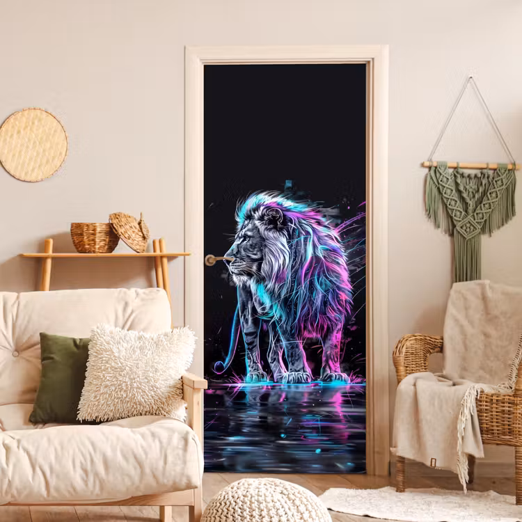 Leeuw - Kleuren - Zwart - Dieren deurposter klein -sfeer2
