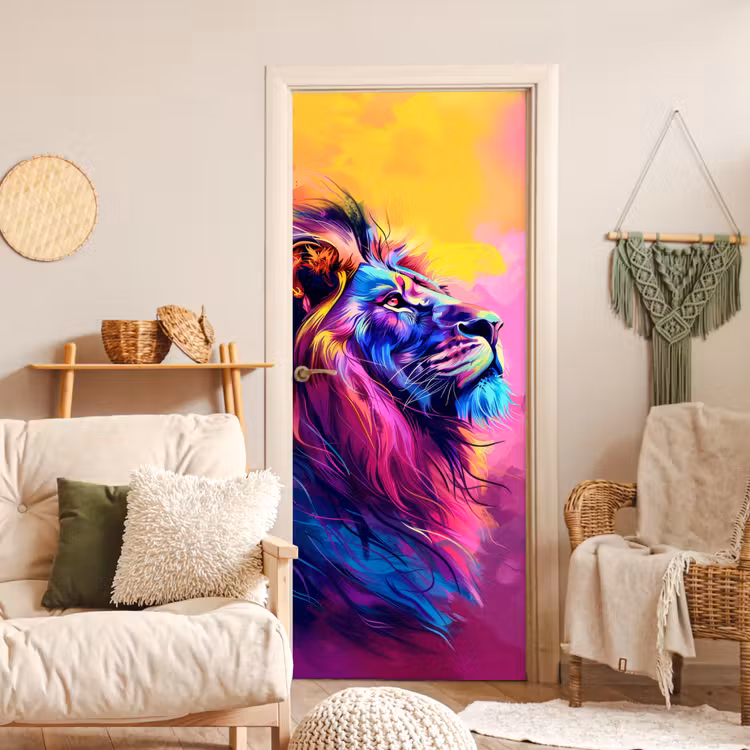 Leeuw - Verf- Kleuren - Dier deurposter klein -sfeer2