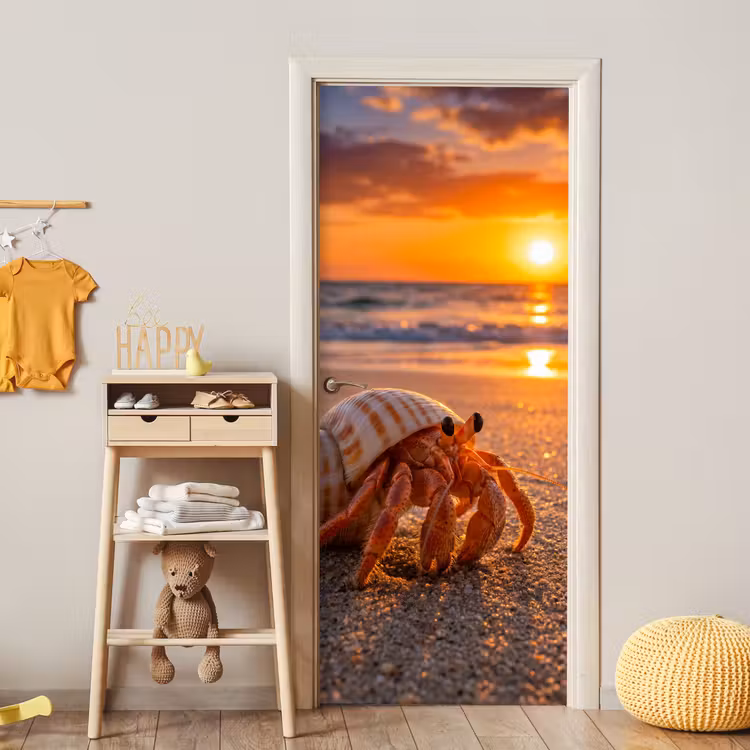 Kreeft - Strand - Natuur - Zonsondergang - Oranje deurposter klein -sfeer4