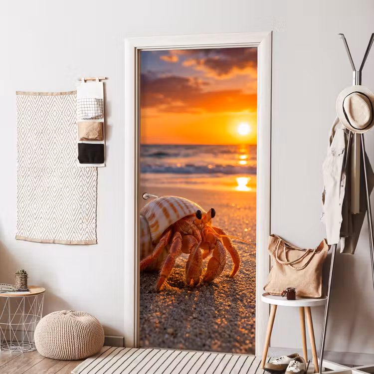Kreeft - Strand - Natuur - Zonsondergang - Oranje deurposter klein -sfeer6