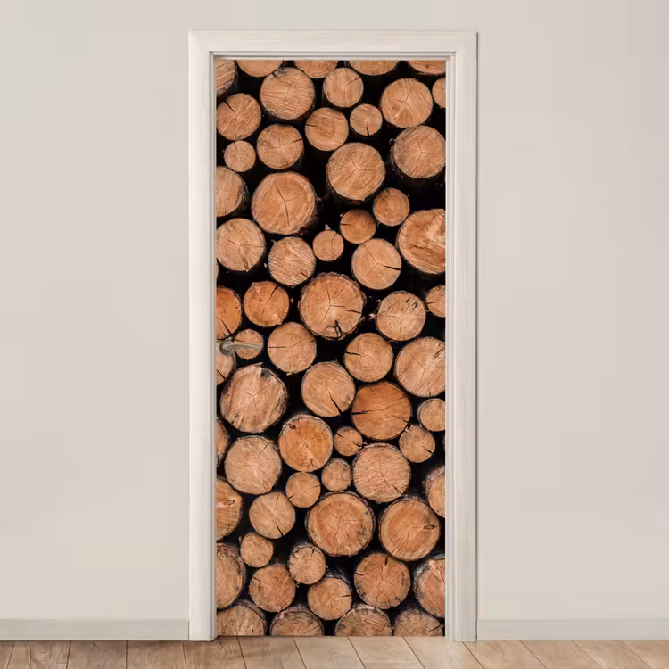 Houtblokken - Textuur - Patroon - Bruin - Rustiek deurposter klein -3d_beige