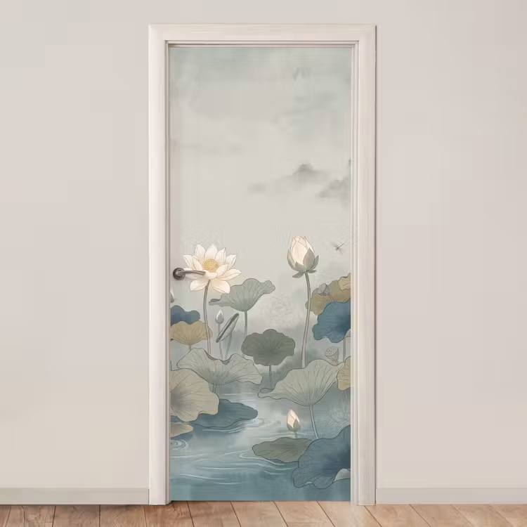 Lotus - Bloemen - Groen deurposter klein -3d_beige
