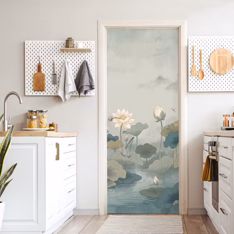 Lotus - Bloemen - Groen deurposter klein -sfeer5
