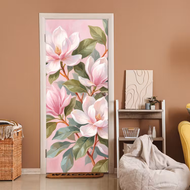 Magnolia's - Patroon - Roze deurposter klein -sfeer1