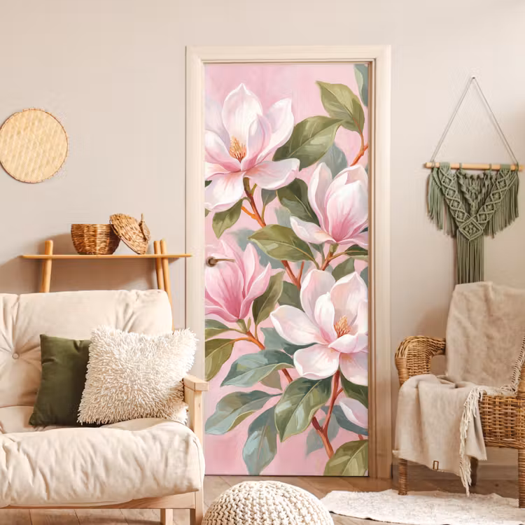 Magnolia's - Patroon - Roze deurposter klein -sfeer2