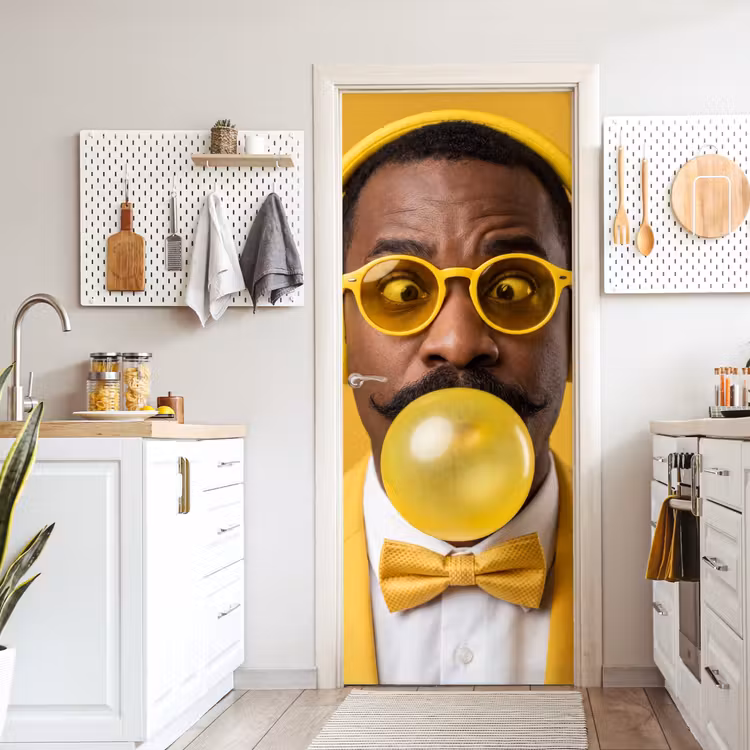 Man - Bubblegum - Portret - Geel - Modern deurposter klein -sfeer5