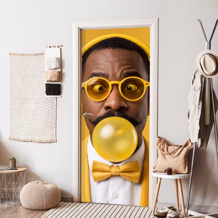 Man - Bubblegum - Portret - Geel - Modern deurposter klein -sfeer6