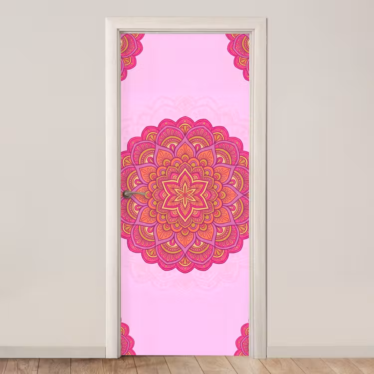Mandala - Cirkel - Spiritueel - Oosters - Roze deurposter klein -3d_beige
