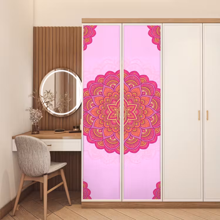 Mandala - Cirkel - Spiritueel - Oosters - Roze deurposter klein -sfeer3