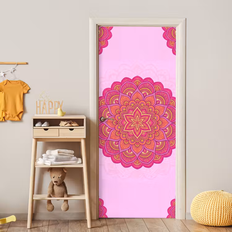 Mandala - Cirkel - Spiritueel - Oosters - Roze deurposter klein -sfeer4