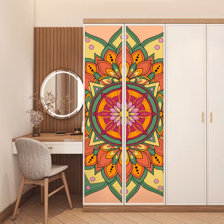 Mandala - Bloemen - Abstract - Kleurrijk deurposter klein -sfeer3