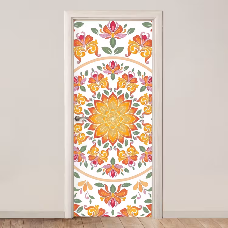 Mandala - Bloemen - Decoratie - Kleurrijk - Abstract deurposter klein -3d_beige