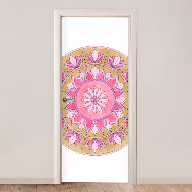 Mandala - Patroon - Kunst - Aquarel - Roze deurposter klein -3d_beige