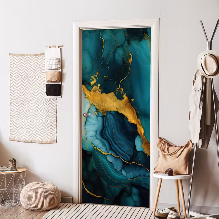 Marmer - Goud - Blauw groen - Abstract - Turquoise deurposter klein -sfeer6