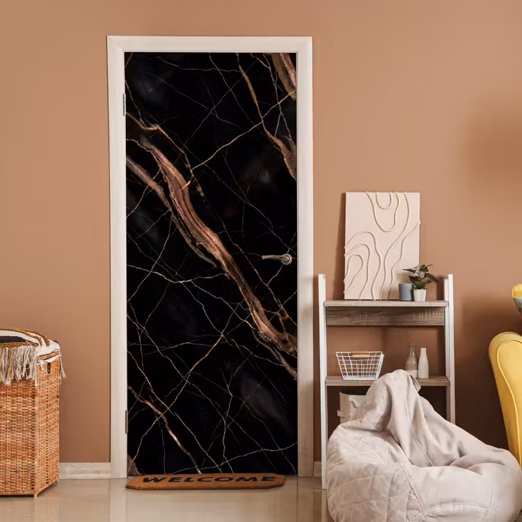 Marmer - Goud - Patroon - Luxe - Zwart deurposter klein -sfeer1