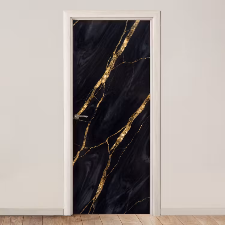Marmer - Gouden aders - Abstract - Zwart deurposter klein -3d_beige